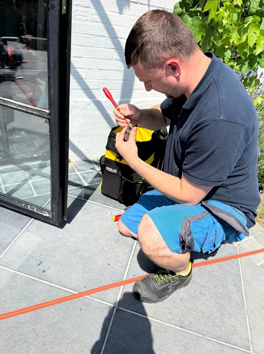 Louis, slotenmaker, aan het werk aan een deurslot